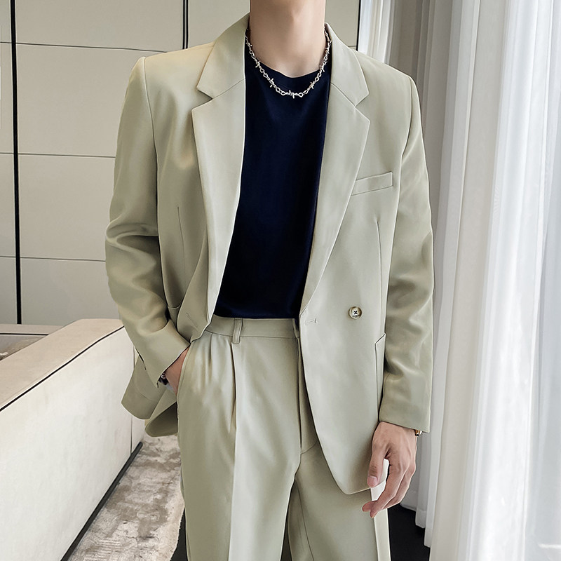 ins轻熟风新款男士微宽松纯色西服上衣男西装杏XZ299-P155控198,男装西服套装,电商A407