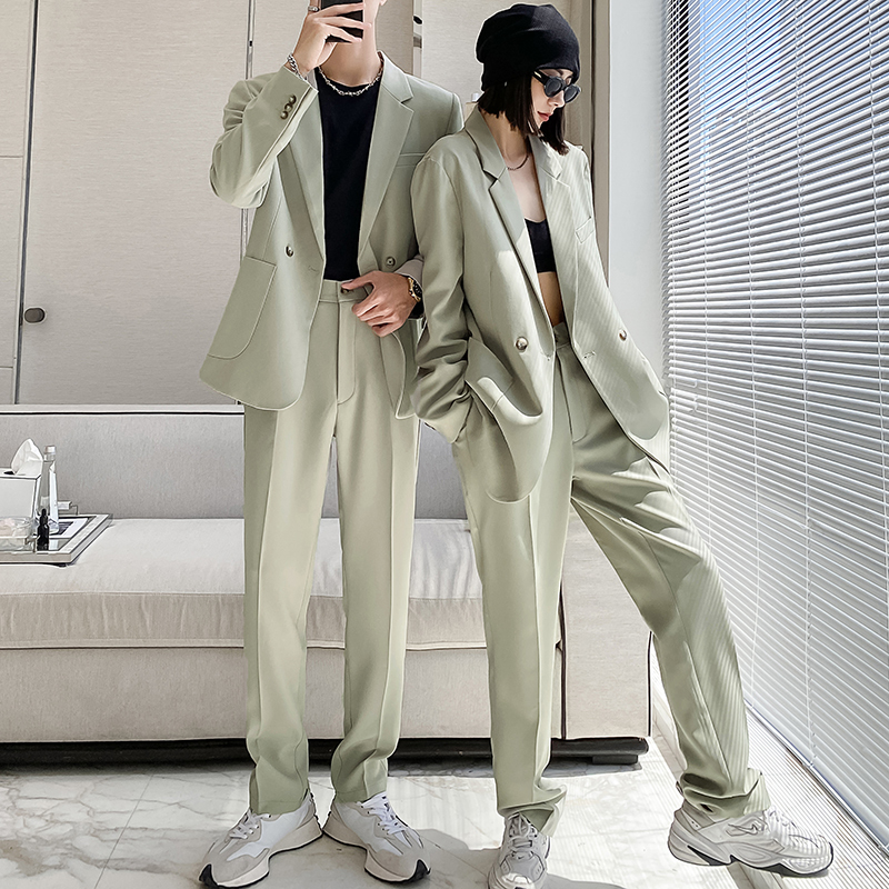 ins轻熟风新款情侣西服男女休闲微宽松垂感西装绿XZ299-P155控198，男装西服套装，电商A407