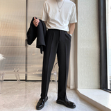 男士网红垂感阔腿裤宽松直筒松紧腰长裤男西装裤K267-P75控98-灰，男装西服套装，电商A407