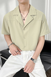 轻熟风男士夏季垂感短袖古巴领短袖衬衫绿A407-CS18-P50-控78，男装T恤，电商A407