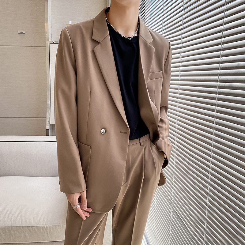 ins轻熟风新款男士微宽松纯色西服上衣男西装咖XZ299-P155控198，男装西服套装，电商A407