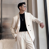 男士网红纯色格子垂感宽松西服外套男青年西装咖XZ281-P165控198，男装西服套装，电商A407