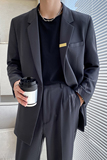 ins轻熟风新款男士微宽松纯色西服上衣男西装灰XZ298-P155控198，男装西服套装，电商A407