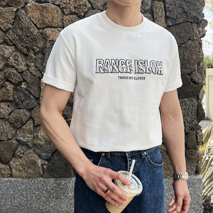 男士夏季英伦风短袖字母圆领T恤轻熟五分袖T恤衫A407-DT82-P60白图片