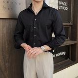 男士V领翻领轻熟免烫衬衫英伦风男士长袖白衬衣A407-CS112-P75白，男装衬衫，电商A407