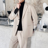 2025秋冬新款男士休闲纯色宽松西服外套男青年西装XZ267/P155黑色，男装西服套装，电商A407