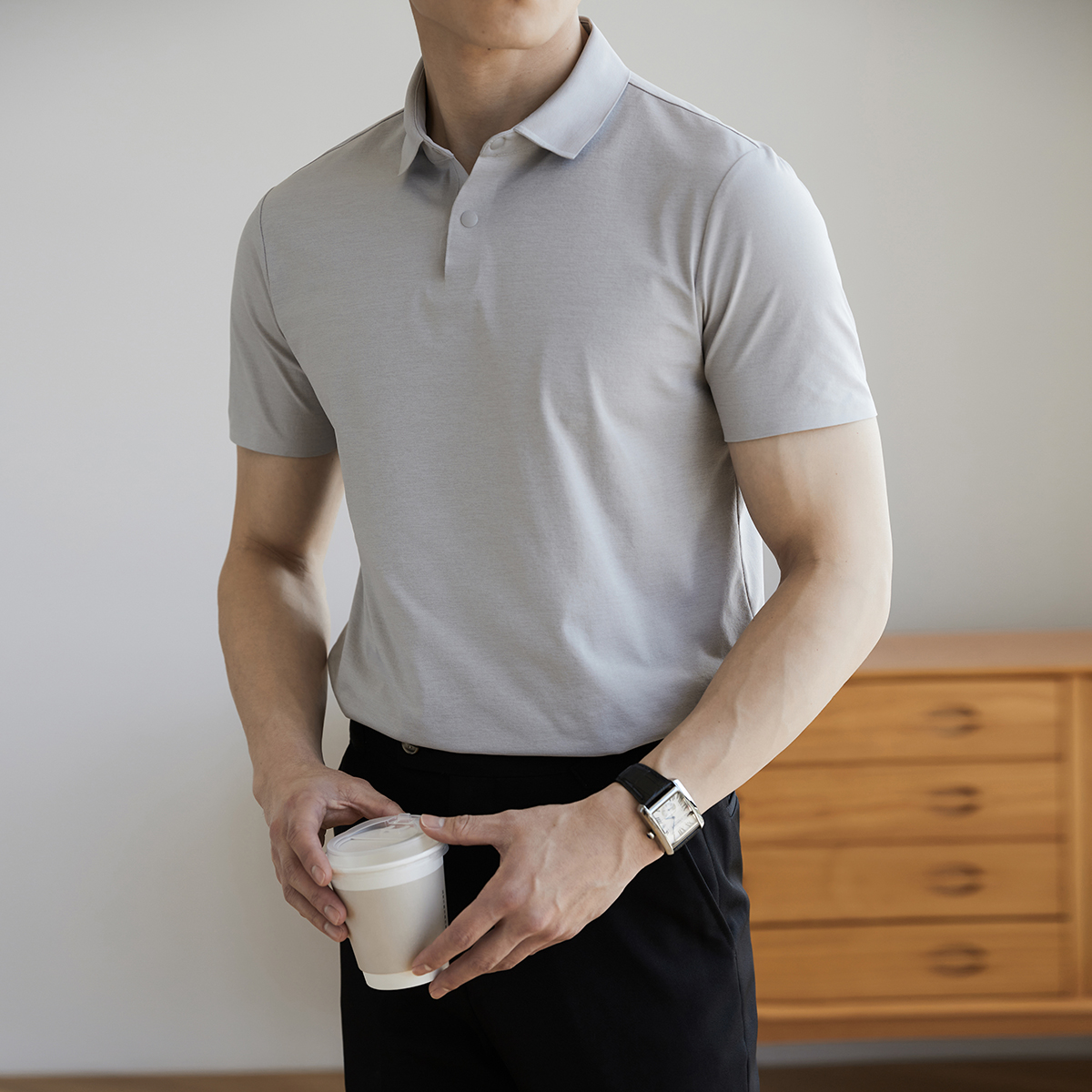 DT95*P40男士翻领POLO衫短袖休闲修身商务绅士纯色百搭速干T恤，男装T恤，电商A407