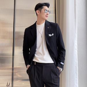 春夏新款英伦风网红男士单排扣西服可配套装黑XZ224-P165控198，男装西服，电商A407