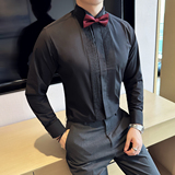23新款婚礼法式袖翼型领衬衫纯色白色礼服长袖衬衣黑-CS104-P60，男装衬衫，电商A407