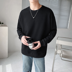 ins轻熟风男士纯色360克重磅圆领长袖T恤打底衫黑WY01-P45控68,男装T恤,电商A407