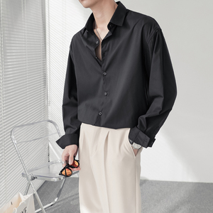 ins轻熟风男士宽松落肩纯色长袖衬衫免烫垂感衬衣CS01-P60控88图片