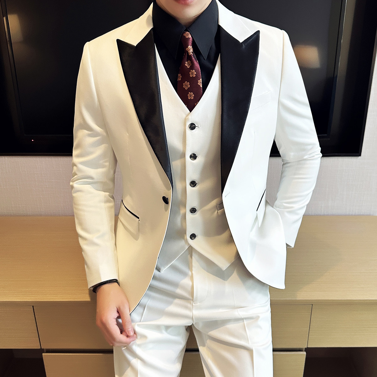 男士结婚礼服单排枪驳领西服修身新郎伴郎服单西A407/XZ341/P145,男装西服,电商A407