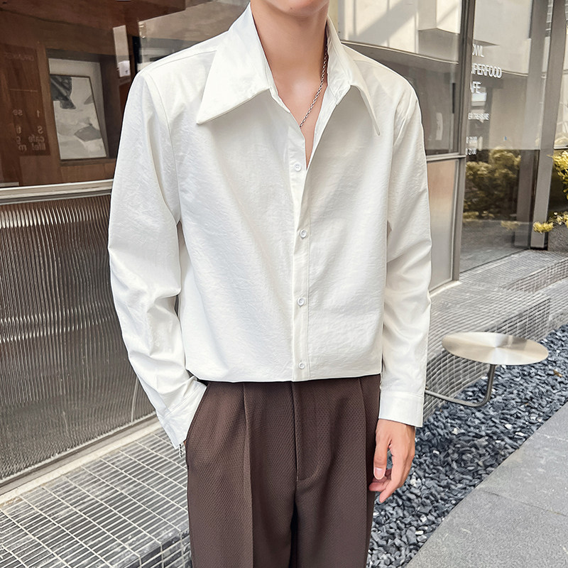 2025秋冬新款轻熟风男士纯色大翻领肩垫衬衫黑A407-CS20-P50-控78,男装衬衫,电商A407