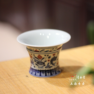 全手工精品青花釉里红鱼藻纹茶滤 茶漏 青如堂 六合茗居