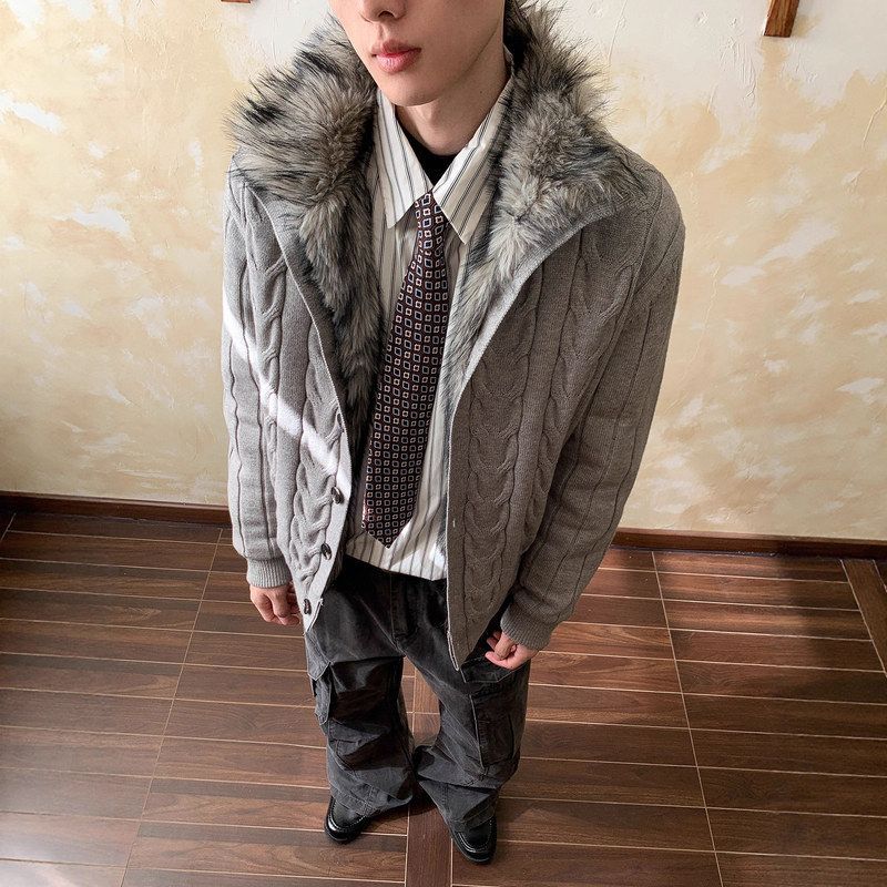 冬季编织男女保暖毛领情侣座山雕