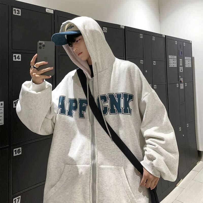 加绒冬季潮牌卫衣连帽加厚美式外套上衣秋冬重磅男生520g硬挺开衫