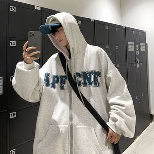 加绒冬季潮牌卫衣连帽加厚美式外套上衣秋冬重磅男生520g硬挺开衫