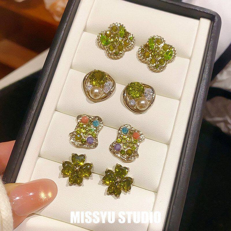 耳钉耳饰女森系耳环轻奢复古锆石