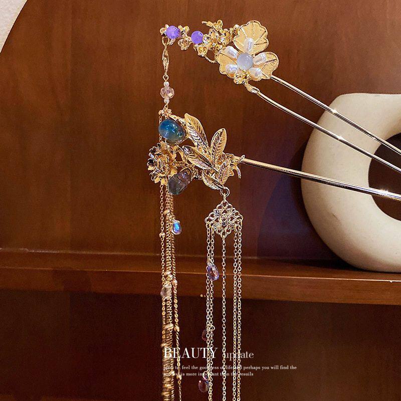 水晶流苏古风设计汉服长月烬发簪明同款发饰个性花朵镶钻超仙发钗