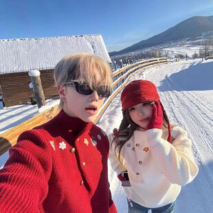 秋冬季圣诞c情侣装leanfit上衣毛衣高级感套头针织衫新年红色男女