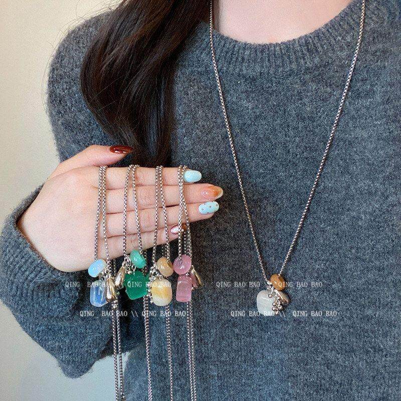 奢小众长款高级感吊坠项链时尚配饰毛衣链仿石多巴胺网红女轻甜美