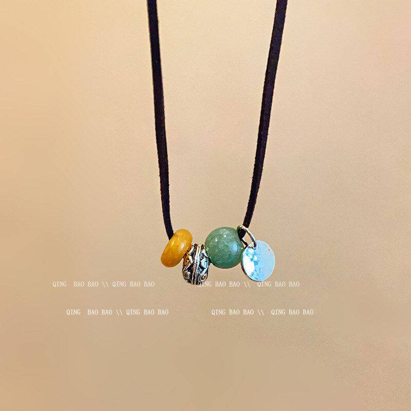 时尚百搭女小众编织绳锁骨国潮项链项串珠链颈链设计感新中式饰品