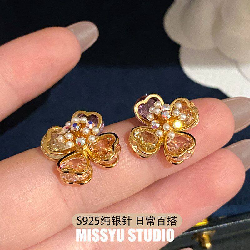 耳钉电镀小众18锆石甜彩纯银S925