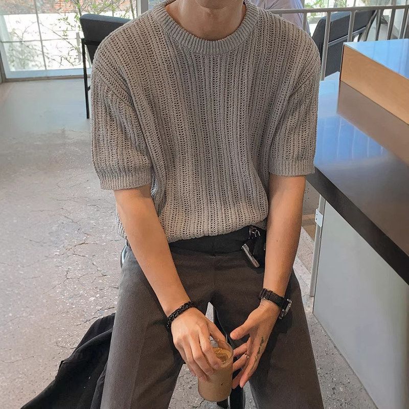 麻花上衣夏季男圆领套头男短袖