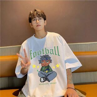 半袖重磅纯棉复古印花上衣t恤美式青少年短袖体恤圆领男夏季潮流