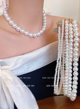 女轻珍珠项链新款正圆爆款奢小众2025小米珠首饰颈链简约锁骨