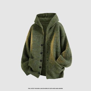 毛衣外套重磅休闲潮牌开衫宽松风慵懒针织衫连帽春秋冬季男女新款