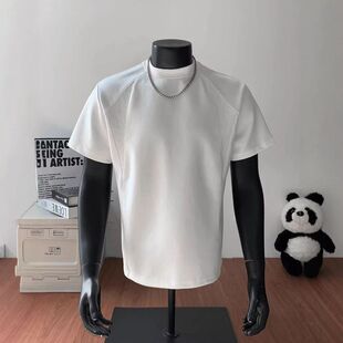 美式夏季t恤短袖正肩解构男款版型潮牌拼接重磅半袖boxy抗皱硬挺