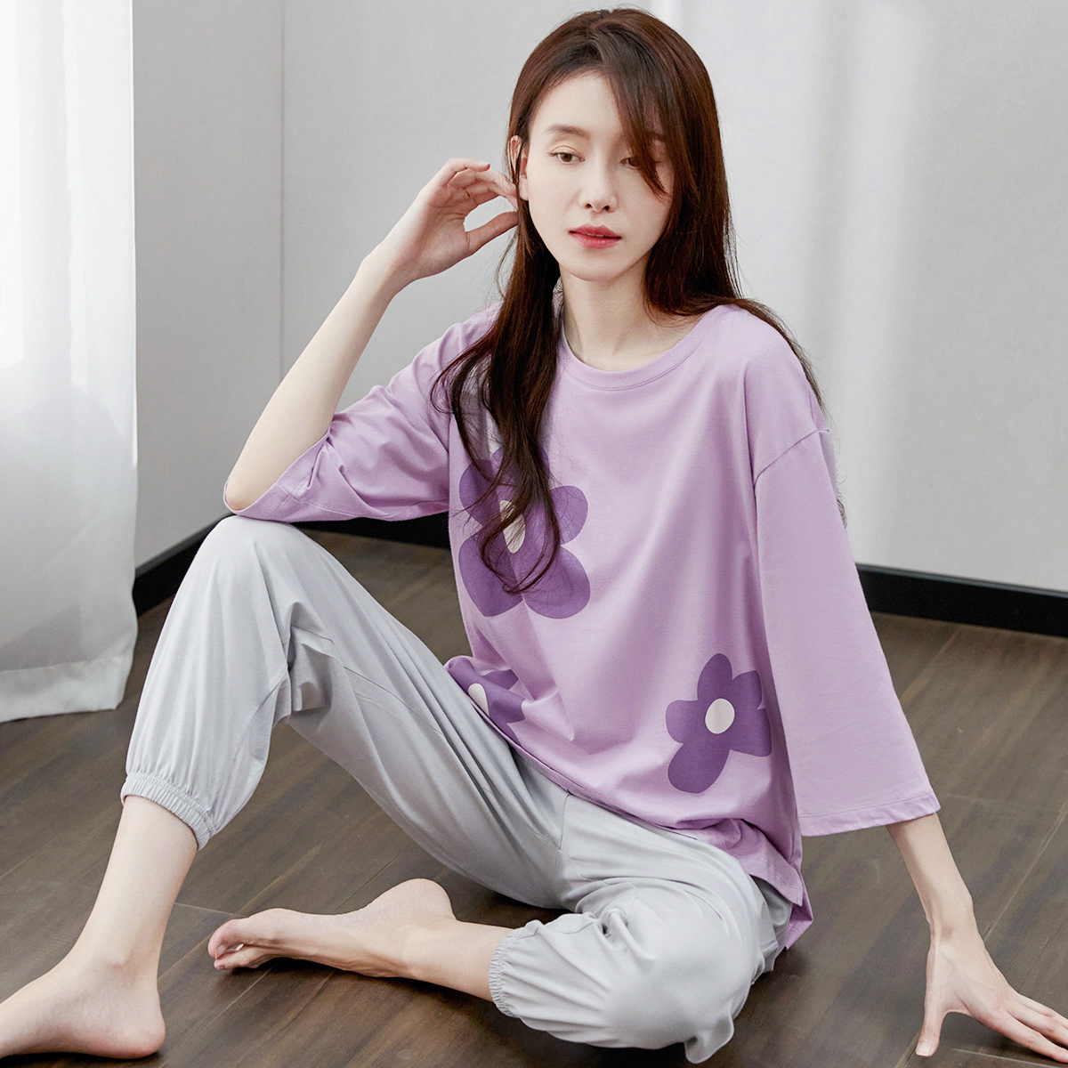 顶瓜瓜长裤7分中袖睡衣纯棉