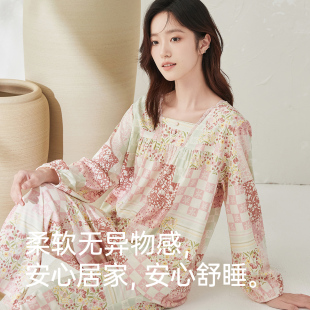 顶瓜瓜印花纯棉方领长袖睡衣薄款中国风顶呱呱春夏女款家居服套装