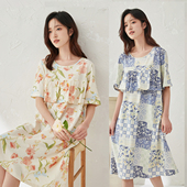 顶瓜瓜纯棉荷叶边防凸点睡衣少女初中生短袖 睡裙外穿家居服无胸垫