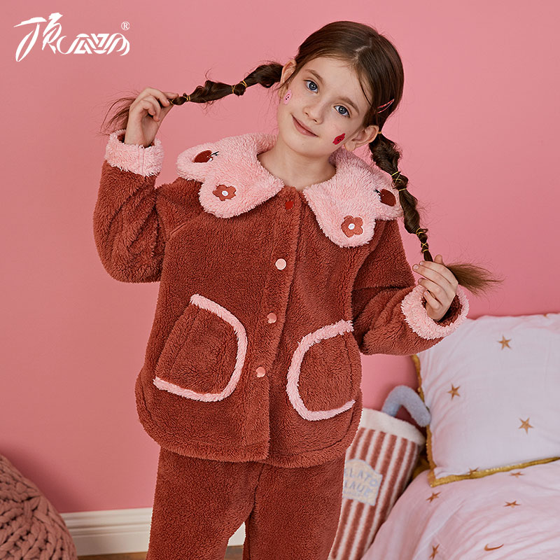 顶呱呱儿童家居服套装加厚娃娃领