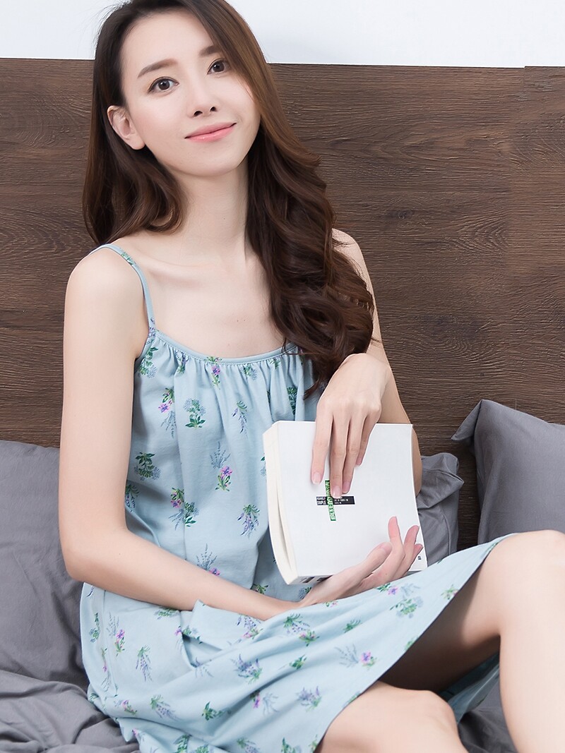 TOP QUACK COTTON WOMENS SUSPENDER NIGHTDRESS FLORAL NIGHTDRESS SUMMER THIN SECTION HOME SKIRT LARGE SIZE FAT SISTER MID SKIRT