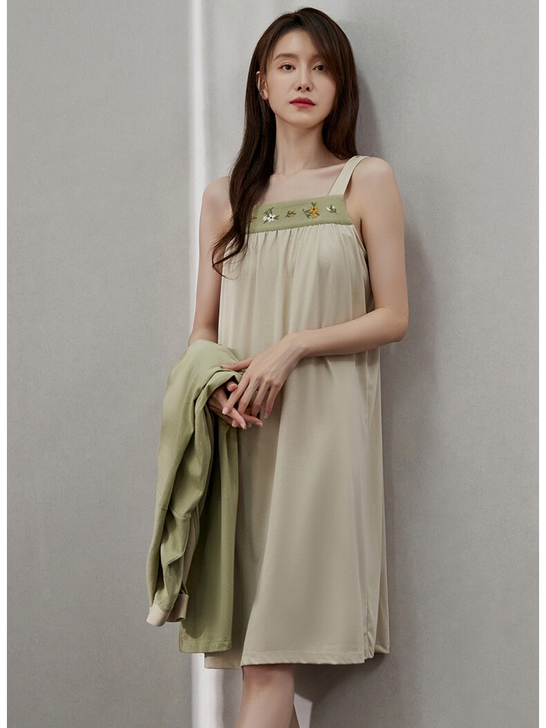 RETRO NATIONAL STYLE DRESSING GOWN LONG-SLEEVED WOMENS BATHROBE SPRING AND AUTUMN COTTON HANFU SKIRT PAJAMAS MORNING ROBE SUSPENDER NIGHTDRESS 2-PIECE SET
