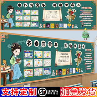 世界读书日阅读主题古风中小学教室黑板报墙贴环创装饰布置KT板
