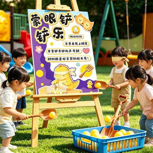 六一儿童跳蚤市场摊位牌义卖游园活动蒙眼铲乒乓球氛围布置kt展板