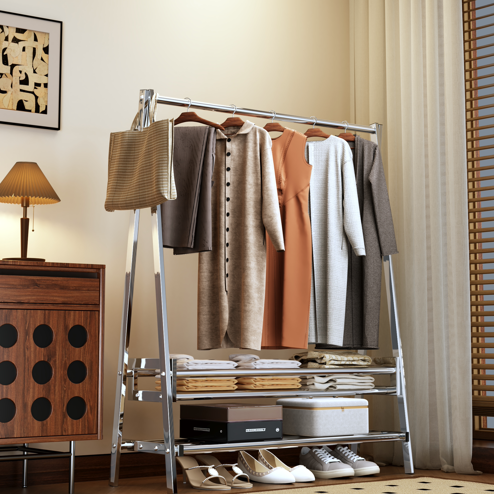 不锈钢移动衣架落地卧室挂衣架