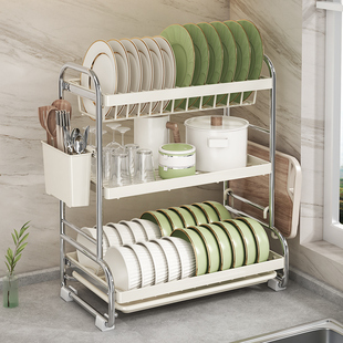 不锈钢碗碟收纳架沥水碗架厨房置物架放碗筷餐具收纳盒盘子晾碗架
