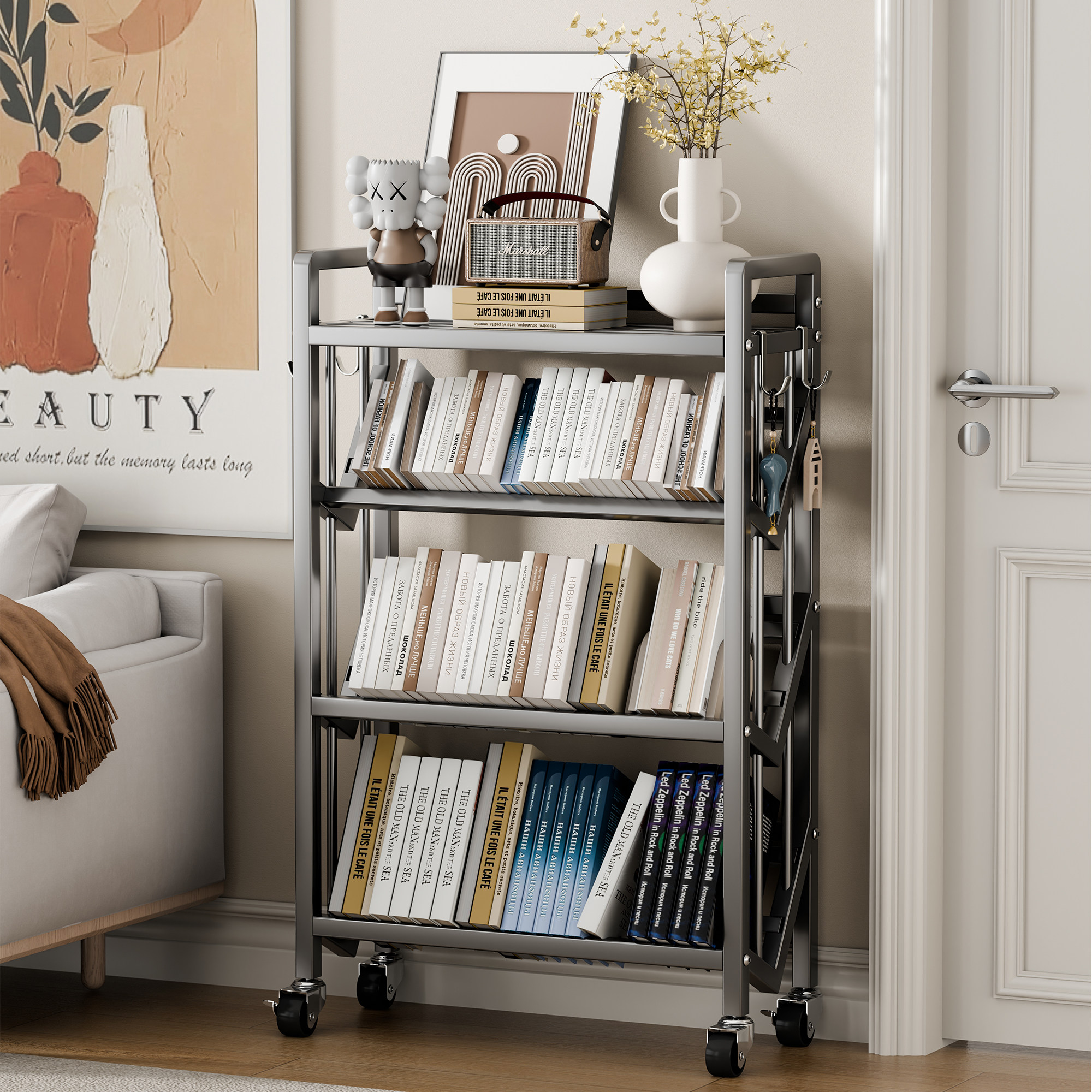 书架落地置物架一体靠墙可移动钢制收纳儿童绘本架书本简易小书架,收纳整理,整理架/置物架/收纳架,淘宝优惠券,粉丝福利购,淘宝优惠卷