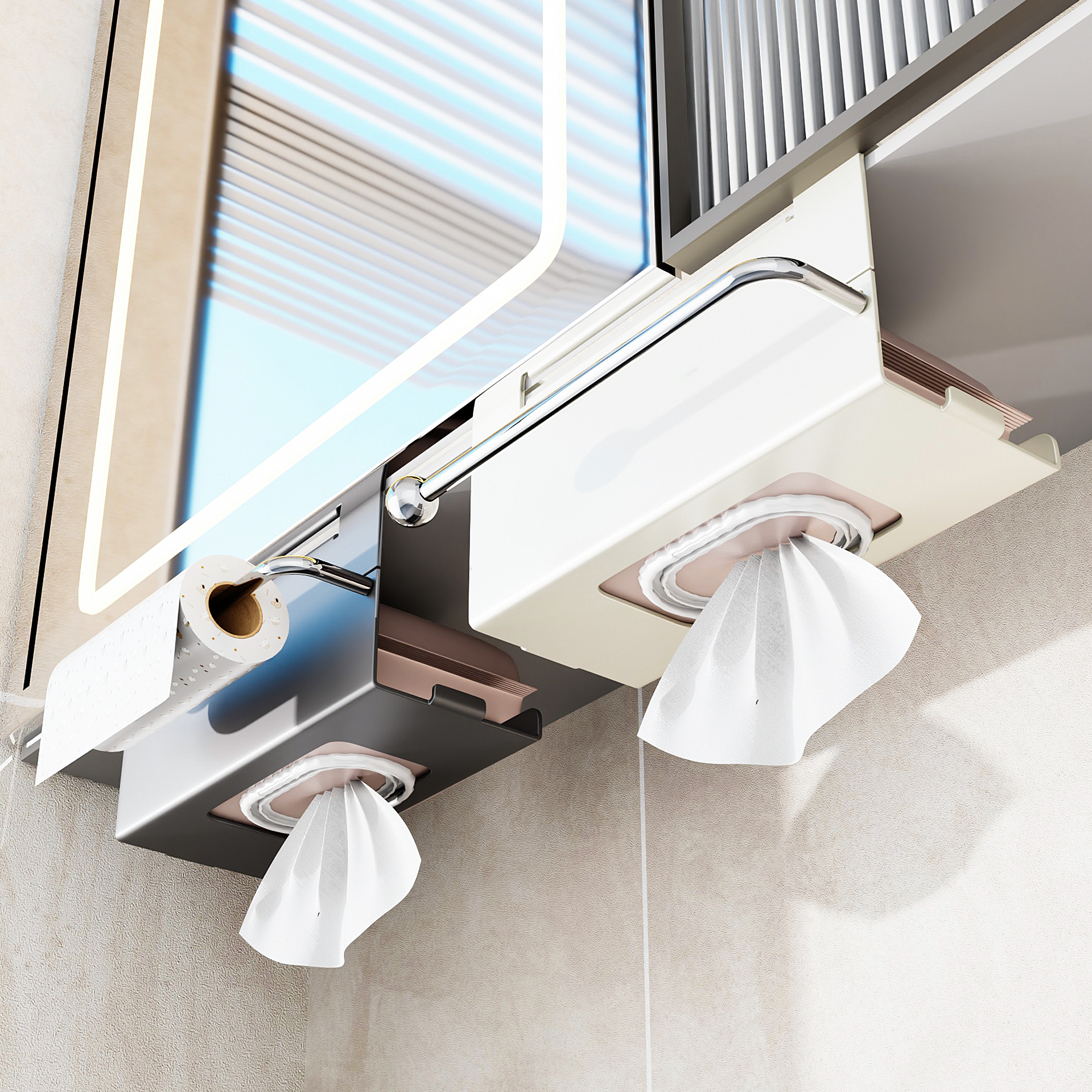 卫生间镜柜下洗脸巾收纳盒倒挂抽纸卷纸巾盒厕所废弃洗脸巾收纳架