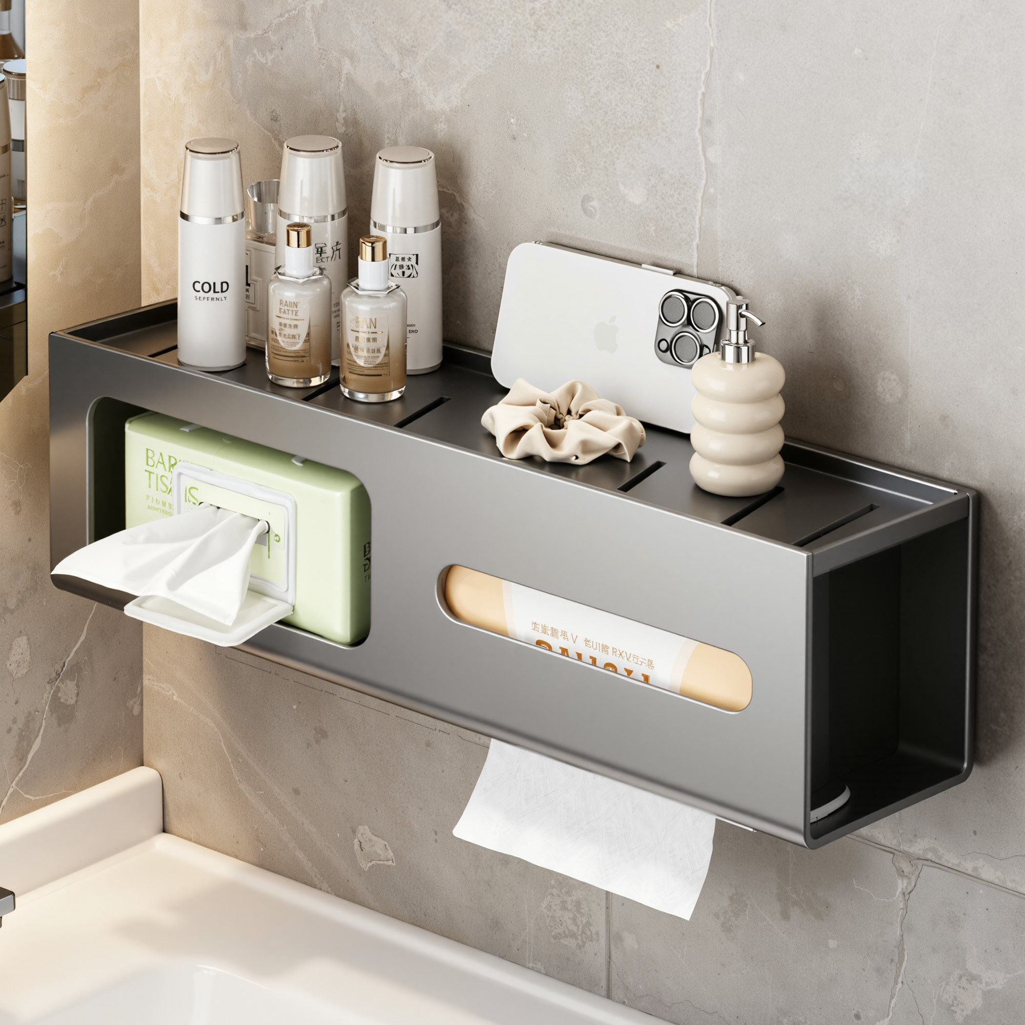 卫生间厕纸盒免打孔厕所纸巾盒卷纸抽纸架子墙上壁挂卫生纸置物架