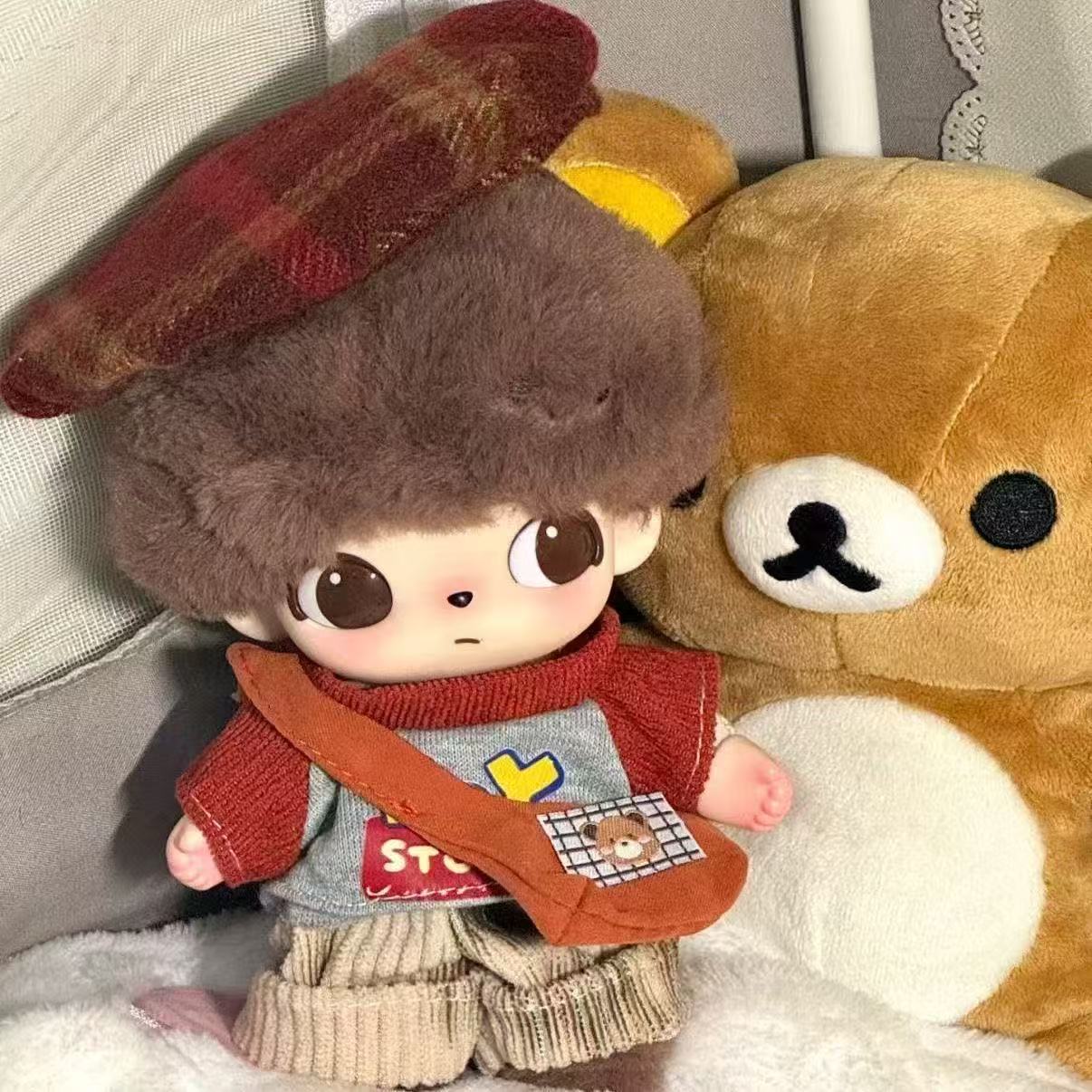 DIMOO搪胶盲盒潮服套装着替复古红色挎包套装可爱娃娃衣服现货