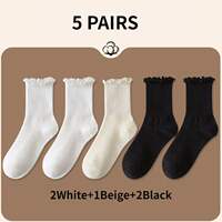 5 pair /Lot Socks for Women Ruffle Cotton Middle Tube Ankle thumbnail 4