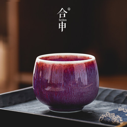 中国风钧瓷郎红釉主人茶杯单杯