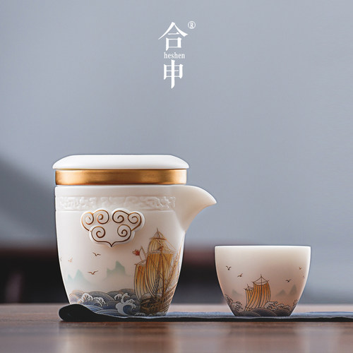 防烫手高端羊脂玉快客杯一壶两杯