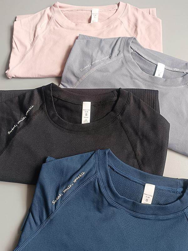 INS SPORTS YOGA CLOTHING WOMENS ROUND NECK LONG-SLEEVED CASUAL ALL-MATCH TOP HIGH ELASTIC QUICK-DRYING RUNNING TIGHT FITNESS CLOTHING